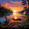Serene Lakeside Campsite at Sunset