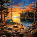 Serene Lakeside Campsite at Sunset