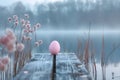 Concept Nature, Lake, Sunrise, Easter, Egg Serene Lakeside Dawn with Solo Easter Egg