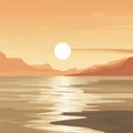 Beige Minimalism: Vector Illustration Of A Calm Sunset And River