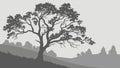 Serene Landscape with Bare Tree and Hills in Monochrome, vector design Generative AI Royalty Free Stock Photo