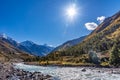 Baspa river valley near Chitkul village of Himachal Pradesh  India. Royalty Free Stock Photo