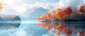 A serene landscape with a calm lake reflecting the colorful autumn trees creating a picturesque Royalty Free Stock Photo