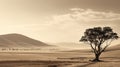 Dreamy Australian Landscape: Lone Tree in Vast Monochromatic Expanse