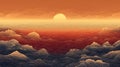 A serene landscape depicting a sunset over rolling clouds and distant mountains Royalty Free Stock Photo
