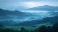 Blues, mountains, mist, morning scenery Royalty Free Stock Photo