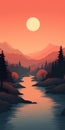 Tranquil River And Forest At Sunset - Minimal Mobile Wallpaper