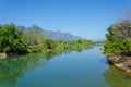 Serene landscape by the Nam Song River at Vang Vieng, Laos Royalty Free Stock Photo