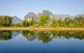 Serene landscape by the Nam Song River at Vang Vieng, Laos Royalty Free Stock Photo