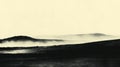 Serene Misty Hillscape: Monochromatic Landscape Painting Royalty Free Stock Photo