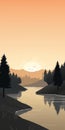 Minimalist Adventure Themed Sunset Wallpaper With River And Trees