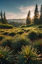 Golden Sunrise over a Lush Pine Forest Royalty Free Stock Photo