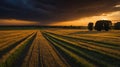 Golden Sunset Over Harvested Wheat Field Royalty Free Stock Photo