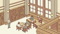 Serene library scene, people reading and studying quietly, vector design Generative AI Royalty Free Stock Photo