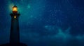 Serene lighthouse under starry night sky