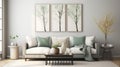 Serene Living Room With Minimalist Designs And Ethereal Trees Royalty Free Stock Photo