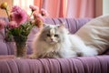 Dreamy Afternoon: Fluffy Cat Lounging in Rain-Kissed Living Room
