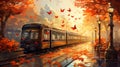 Autumn Leaves Falling Onto A Train: Anime-inspired Art By Bayard Wu Royalty Free Stock Photo