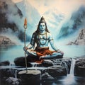 serene lord shiva meditating by a tranquil mountain lake