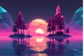 A serene low poly lake under a neon moon, reflecting the quiet strength of secure communications