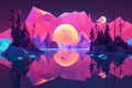 A serene low poly lake under a neon moon, reflecting the quiet strength of secure communications