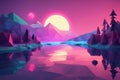 A serene low poly lake under a neon moon, reflecting the quiet strength of secure communications