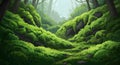 Lush Green Mossy Forest Landscape Illustration Royalty Free Stock Photo
