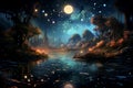 Serene Magical pond of stars. Generate Ai