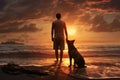 Serene Man dog sunset. Generate Ai Royalty Free Stock Photo
