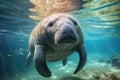 Graceful Manatee Swimming Underwater, AI Generated