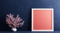 Serene Maritime Coral Frame On Indigo Wall Mockup