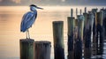 Serene Maritime Photo: Blue Heron Perched On Old Pier