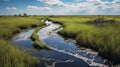 Flowing Marshes: Coastal Landscapes In The Style Of Tyler Walpole