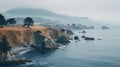 Serene Maritime Themes: Rocky Cliffs And Trees On A Blue Cloudy Day Royalty Free Stock Photo