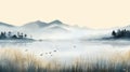Serene Marsh With Lake, Mountains, And Water - Ethereal Gothic Landscape Royalty Free Stock Photo