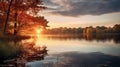 Breathtaking Autumn Sunrise Over Lake - Uhd Image Royalty Free Stock Photo