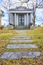 Serene Mausoleum Steps in Lindenwood Cemetery - Eye-Level View