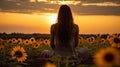 Serene meditation amidst blooming sunflowers