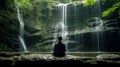 Serene meditation beside cascading falls