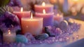 A serene meditation space is brought to life with a glowing candlescape centerpiece featuring a variety of scented