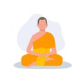 Serene Meditation. Thai Monk in Traditional Robes in Meditation Serenity