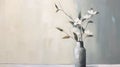 Serene Minimalism: A Mural Painting Of White Flowers In A Vase