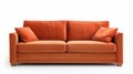 Serene Minimalism: Orange Couch On White Background