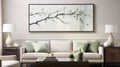Serene Minimalism: White Living Room Decor With Asian Tree Branch