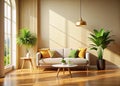 A Serene Minimalist Haven Bathed in Soft Sunlight Capturing Simplicity and Natural Light for a Cozy Home Royalty Free Stock Photo