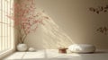 Serene Minimalist Room with Sunlight and Red Flower Branches Royalty Free Stock Photo