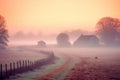 Serene Misty Dawn in Countryside