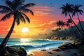 A serene moment of reflection by the ocean vector tropical background
