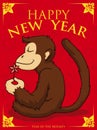 Serene Monkey Meditating in New Year Poster, Vector Illustration