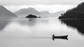 Serene monochrome landscape with a solitary boat Royalty Free Stock Photo